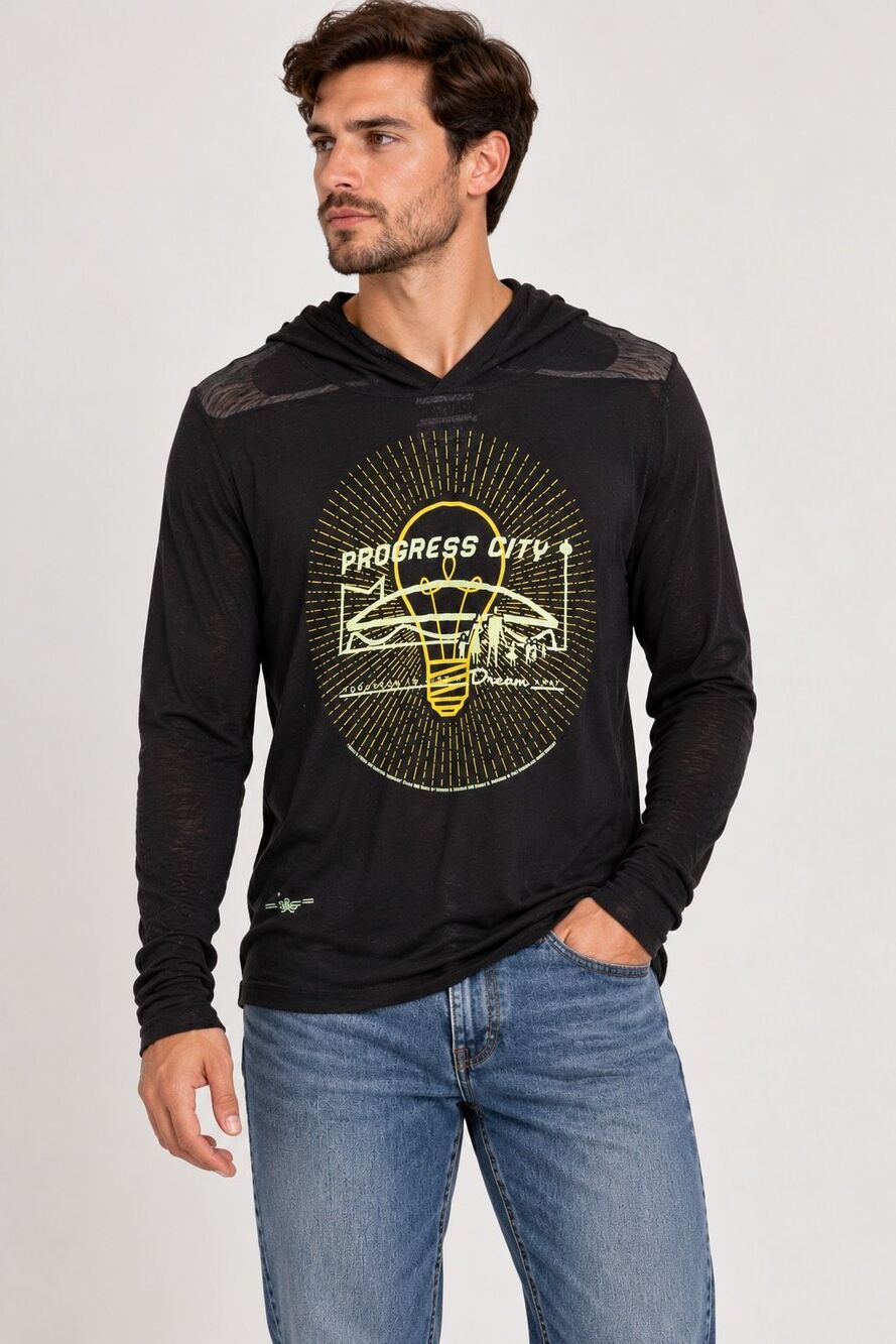 Disney Twenty Eight Main Graphic Hoodie Lightbulb Print Long Sleeve Shirt Size M